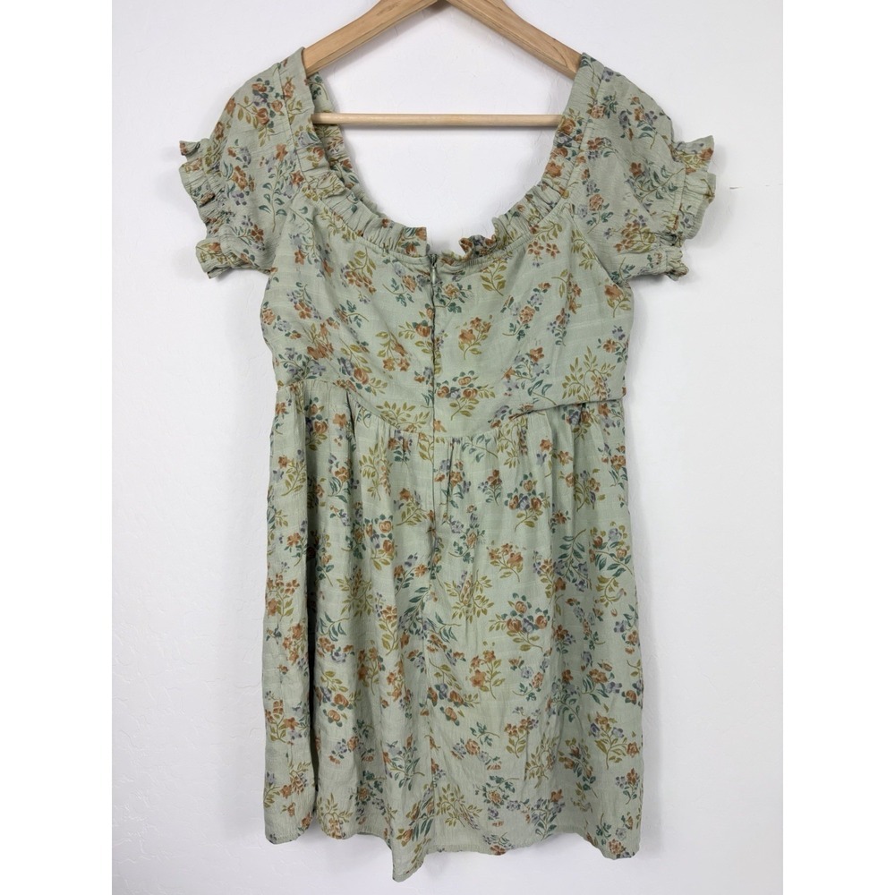 Lulus Floral Mini Dress Womens Sage Green Puff Sleeve Cottagecore Babydoll S - Picture 3 of 9